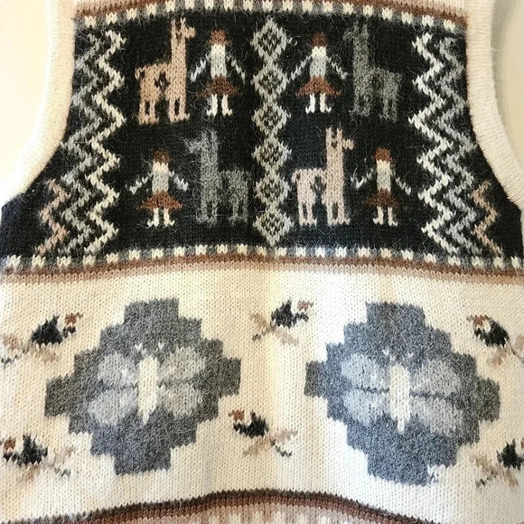 Alpaca Import Peruvian Hand Made Knitted 100% Alpaca Aztec Boho Y2K Vest Sz L - Picture 10 of 11